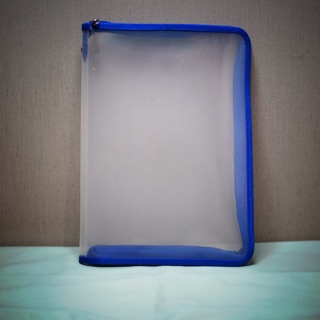 แฟ้มพลาสติกใส ซิปรูด ซิปปิดรอบ ซองใส่เอกสาร ซองซิป Zip Folder ขอบน้ำเงิน