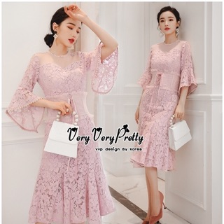 Luxurious Premium Flora Bell Sleeve Lace Dress