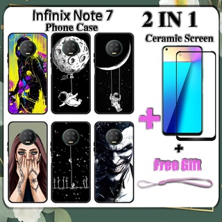 2 IN 1 Infinix Note 7 เคสโทรศัพท์ พร้อมกระจกนิรภัย เซรามิค ป้องกันหน้าจอ โค้ง ฟิล์มนิรภัย ด้านนอก อวกาศ