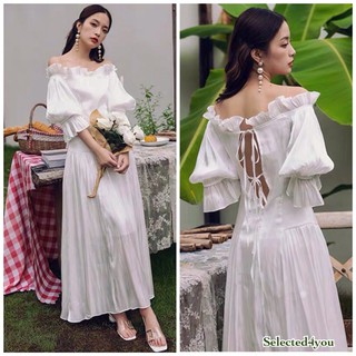 พร้อมส่ง Maxi dress เดรสปาดไหล่ โชว์หลัง เซ็กซี่  🔥🔥 เดรสสีขาว ชุดเดรสผู้หญิง เดรสไปทะเล ชุดไปทะเล เดรสโชว์หลัง