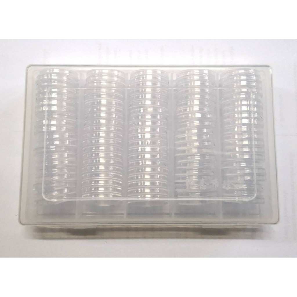 ตลับใส่เหรียญ 25 มม. 100 ตลับ พร้อมกล่อง กล่องเก็บเหรียญ ใส่เหรียญ 1 บาท ครุฑ 2517 ,1 บาท วาระ 8-15