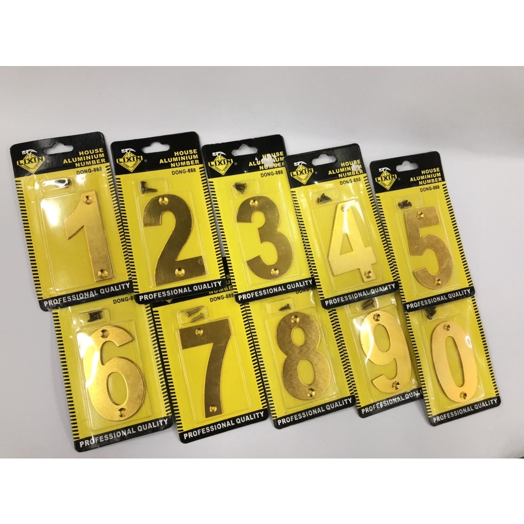 ตัวเลขอลูมิเนียม สีทองเงา ติดตกแต่งห้อง บ้านเลขที่ ห้องเรียน ไซส์ 3 นิ้ว (8 cm)