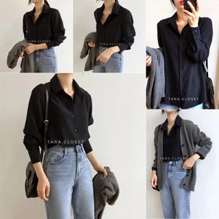 IT022 TARA Shirt Black เสื้อเชิ้ตสีดำคอปก แขนยาว สีคลาสสิค ใส่ได้ตลอด ผ้าไหมอิตาลี ผ้าใส่สบาย ไม่ร้อน