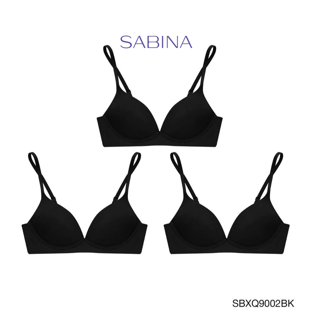 Sabina Twenty Five Level 2 เสื้อชั้นใน (Set 3 ชิ้น) ไร้ตะเข็บ ไร้โครง รหัส SBXQ9002BK - สีดำ