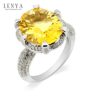 Lenya Jewelry แหวนเงินแท้ ประดับพลอยซิทรินเม็ดโต ล้อมด้วย CZ