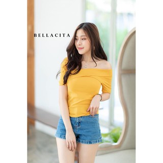 #151-1 เสื้อยืดคอวีเฉียง แขนสั้น ตัวเสื้อคอเย็บเฉียง ป้าย Bellacita