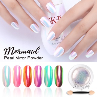 ผงขัดเล็บ สีขาวรุ้ง Mermaid Pearl Mirror Powder ขนาด 0.5 กรัม (( กระปุกสีขาว )) ผงออโรร่า ผงมุข ผงรุ้ง ผงกระจกขาวรุ้ง