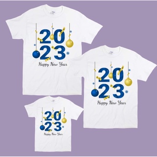 เสื้อยืดสีขาวเสื้อยืด HAPPY NEW YEAR FAMILY T-SHIRT 2023 YEAR OF THE RABBIT COTTON WHITE TRENDYS-4XL