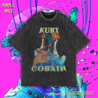 เสื้อยืด ขนาดใหญ่ พิมพ์ลาย Haze Kurt Cobain สีม่วง | หินล้างทําความสะอาด | เสื้อยืด ลาย Cobain Kurt | เสื้อวง Nirvana |