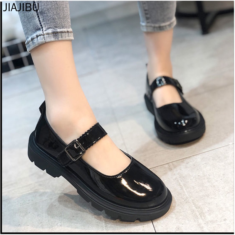 34-44 Size British College Style Black School Shoes for Girls 43 Japanese JK Uniforms Thick-soled Small Leather Shoes 42 Large Size Women's Shoes Fashion Korean Mary Jane Shoes Round Toe Patent Leather Shoes British Preppy Platform Student Leather Shoes