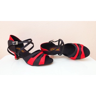 รองเท้าลีลาศ และ Salsa Dance Shoes Oriana รุ่น OR-L72 สีดำ-แดง ส้นสูง 2 นิ้ว