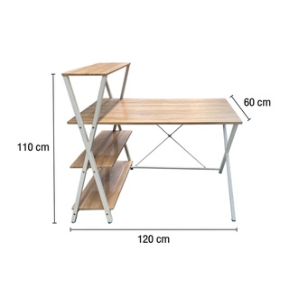 โต๊ะทำงาน พร้อมชั้นวางของ ขนาด 120 x 60 ซม. สีโอ๊ค