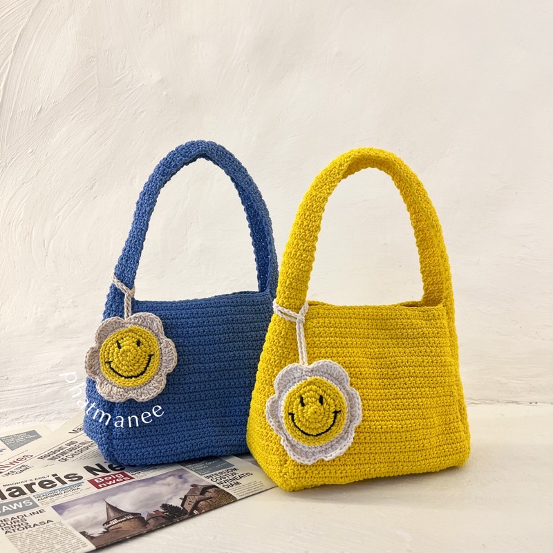 pmncrochet :🍀 Happy bag กระเป๋าถักสะพายไหล่😃