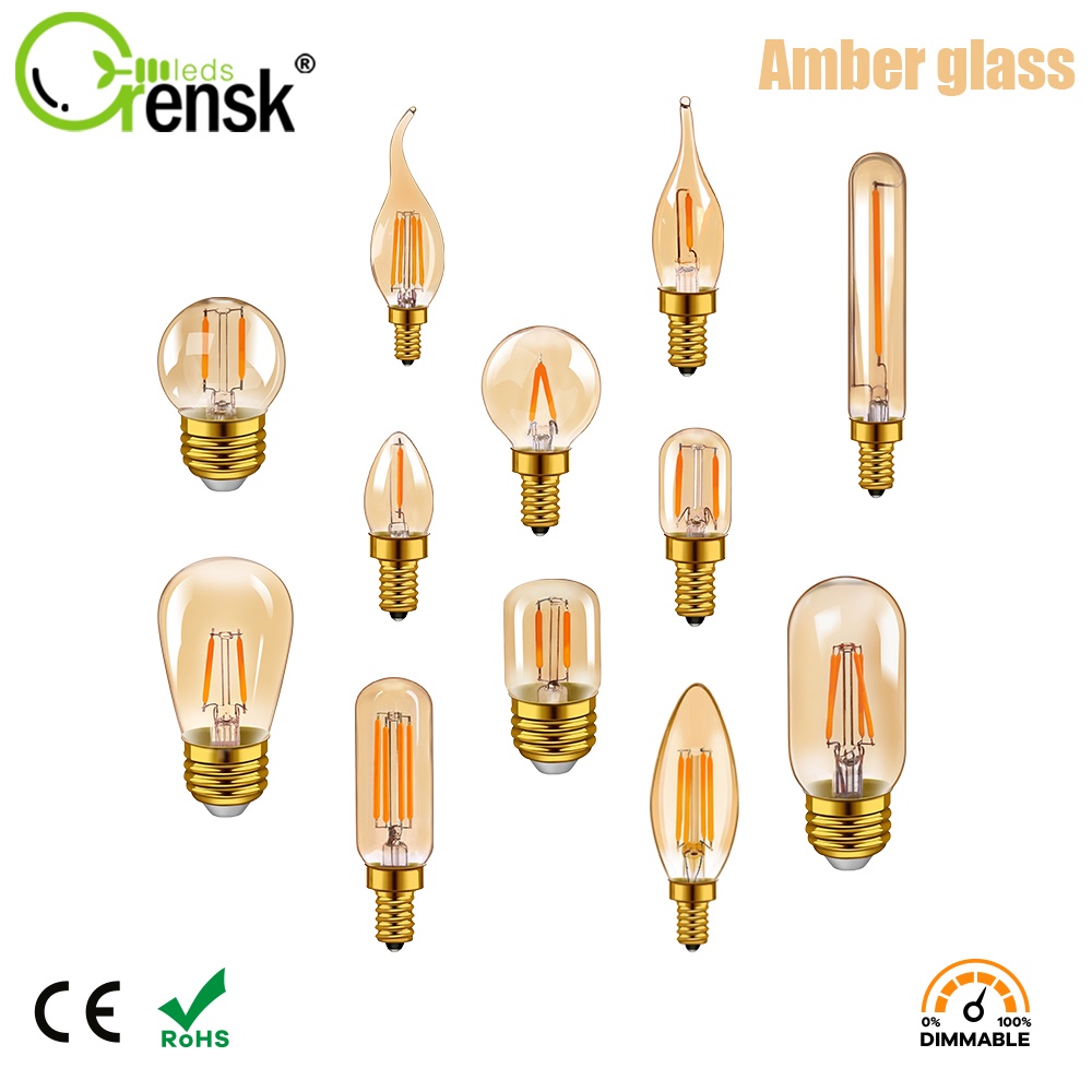 E14 E27 หรี่แสงได้ Retro LED Filament หลอดไฟ 4W สีขาวนวล 2200K 220V C35 C7 T20 T22 T28 ST45 T25 G40 Vintage Edison โคมไฟ