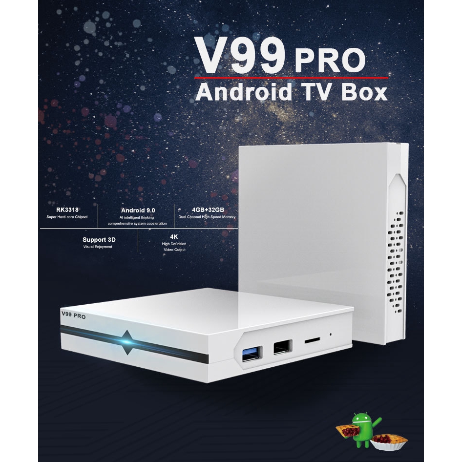 กล่องรับสัญญาณเครือข่าย RK3318 เครื่องเล่นเครือข่าย Android TVBOX กล่องรับสัญญาณทีวี Android V99Pro 