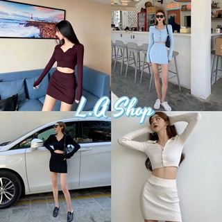 L.A Shop ​พร้อมส่ง ชุดเซ็ท เสื้อแขนยาว+กระโปรงไหมพรม ผ้านิ่มใส่สบาย "11106+11106-1"