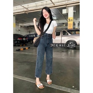 [Code:L9E6B ลด25.-] OnTheWay 👖 [พร้อมส่ง] กางเกงยีนส์ขากระบอกเอวสูงมิไนท์ ปลายขาไม่ตัด กระดุม2เม็ด