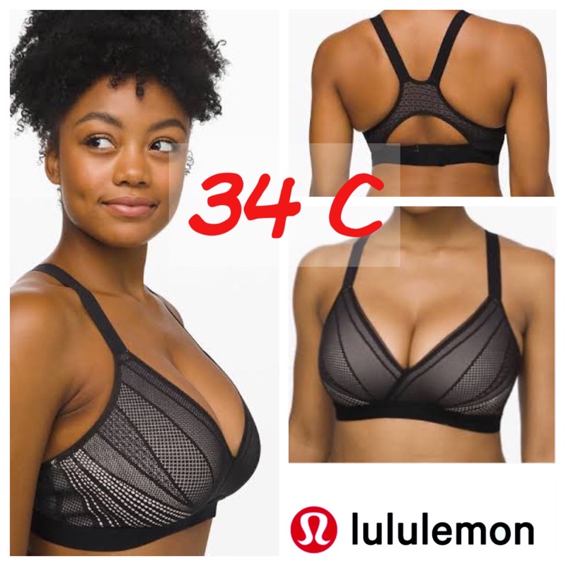 lululemon sport bra size 34C มือสอง สปอร์ตบรา Lululemon Awake To Lace Bra  Black/Barely Beige
