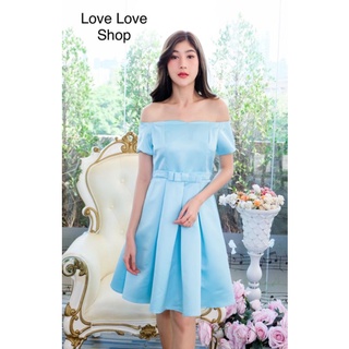 เดรสฟ้ารับวันแม่!!! Mini Dress เดรสสั้นสีฟ้าเปิดไหล่ งานป้าย Love Love