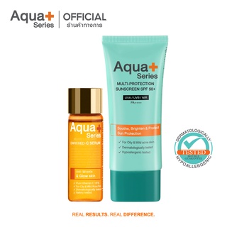 [AQUA9 ลด 130.-] AquaPlus Enriched-C Serum 15 ml. &amp;  Multi-Protection Sunscreen SPF50+/PA++++ 50 ml.