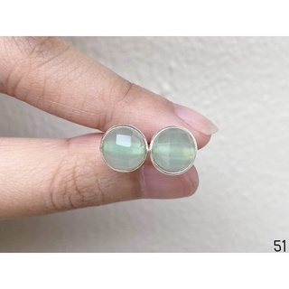 ต่างหูพลอยแคลเซโดนี(เขียว) เงินแท้ 92.5% 10mm. Natural Green Chalcedony earring stud