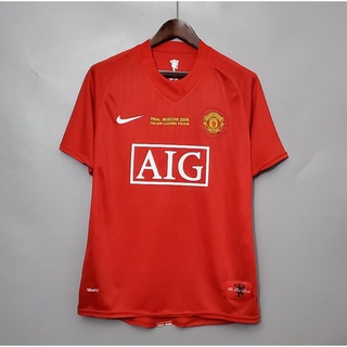 เสื้อกีฬาแขนสั้น ลายทีมชาติฟุตบอล Manchester United 2007/2008 คุณภาพสูง สไตล์วินเทจ