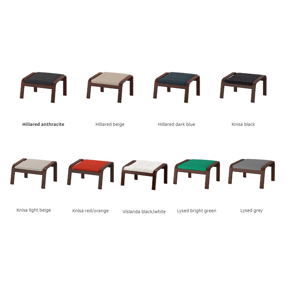 IKEA POANG FootStool Frame/Birch Wood/Bangku/Tapak Kaki/Cushion/Kusyen/Black/White/Red Orange/Brown/