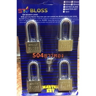 แม่กุญแจ ลูกปืน  bloss 50 mm คอยาว คอสั้น   4ตัว-/ชุด master key และตรา Muscle Cow 5ตัว/ชุด กุญแจเหล็กชุบแข็งสีทอง