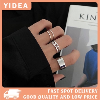 【YIDEA】แหวนเปิดข้อต่อ สไตล์ฮิปฮอป ย้อนยุค เรียบง่าย 3 ชิ้น