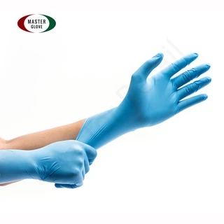 Master Glove ถุงมือไนไตร สีฟ้า หนา 5.0 รุ่นหนาพิเศษ ทนเคมี ไม่มีแป้ง (Food Safe) 100 ชิ้น/50 คู่
