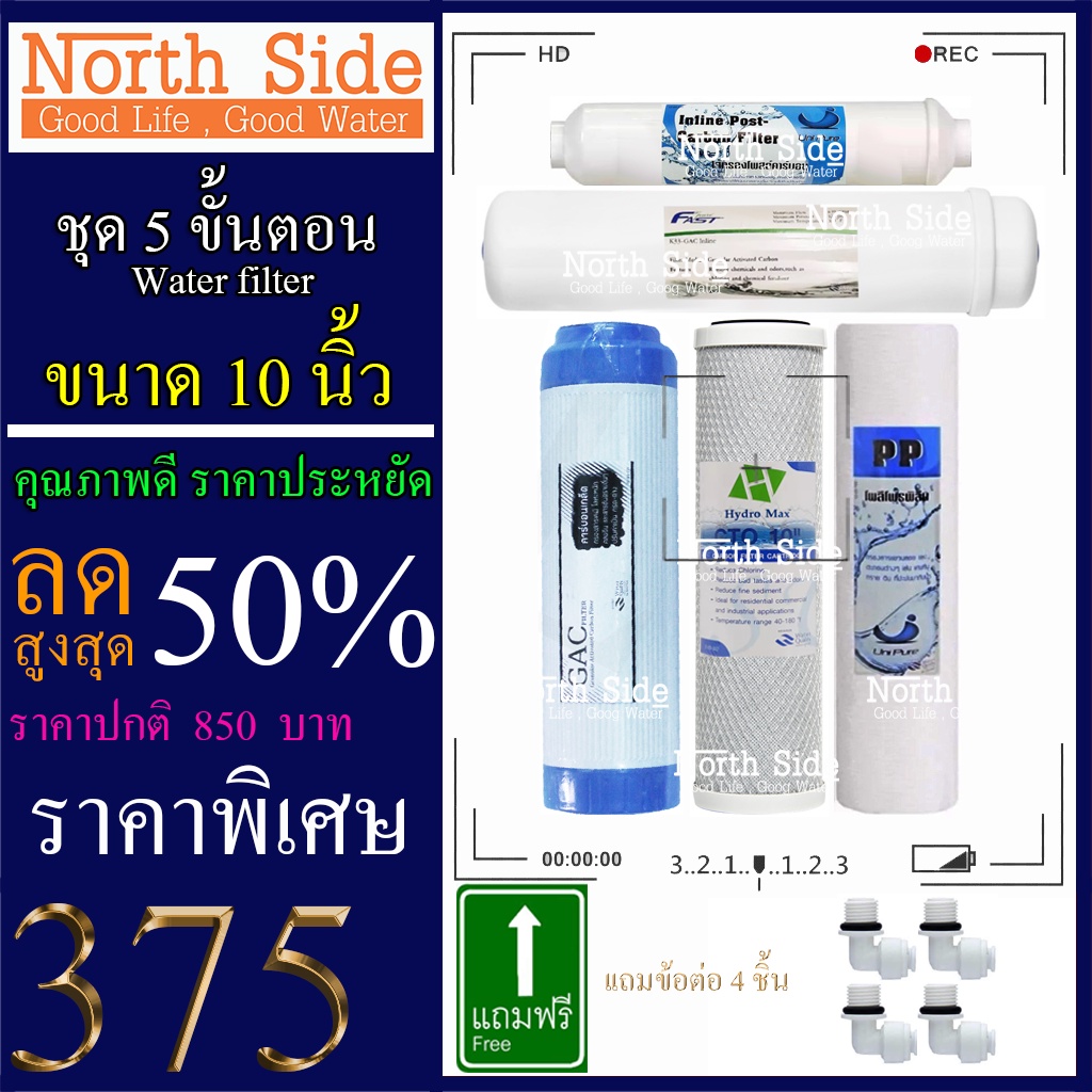 Shock Price ไส้กรองน้ำมาตราฐาน 5 ขั้นตอนขนาด10 นิ้ว(PPคาร์บอนไส้ GAC