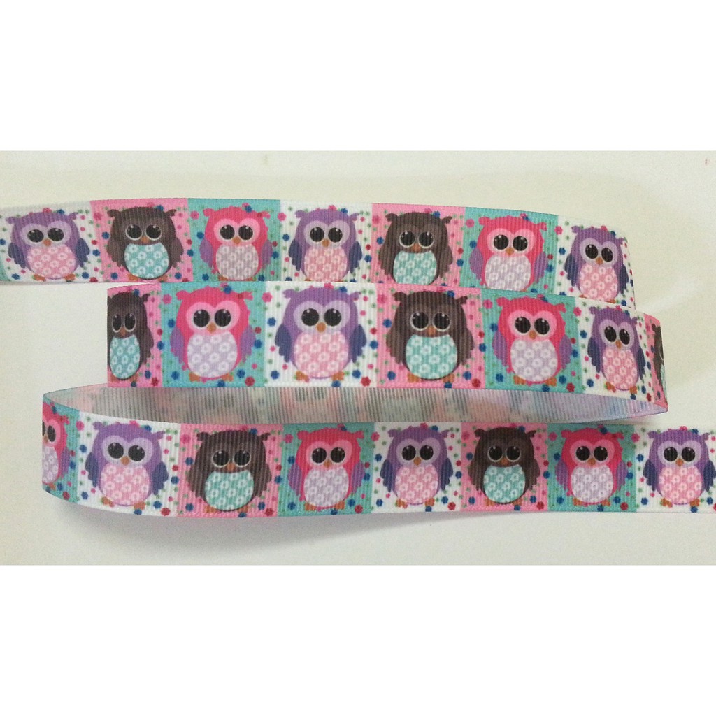 4 หลา Bow Girl HairTie คลิป 7/8 "/22 มม.CUTIE HOOTABLE OWL OWLS D Grosgrain ริบบิ้น