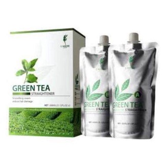 LANGEL GREEN TEA STRAIGHTENER (แอลแองเจล) ชุดครีมยืดผมตรงถาวร สูตรชาเขียว มาในโฉมใหม่ ปริมาณสุทธิ 600มล.x2