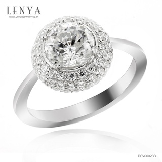 Lenya Jewelry แหวนดีไซน์หรูคลาสสิคประดับ SWAROVSKI ZIRCONIA สีขาว บนตัวเรือนเงินแท้ชุบทองคำขาว