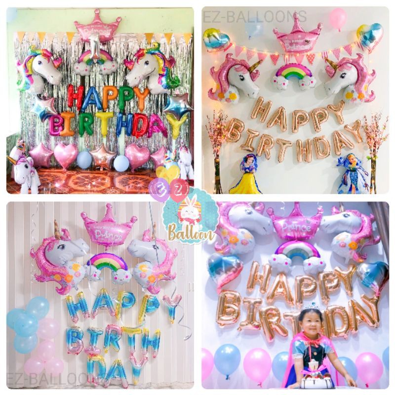 Balloons 159 บาท ชุดลูกโป่งยูนิคอร์น ลูกโป่ง​วันเกิด HAPPY ​BIRTHDAY​ ได้ครบเซตตามภาพ (SP)​ Home & Living