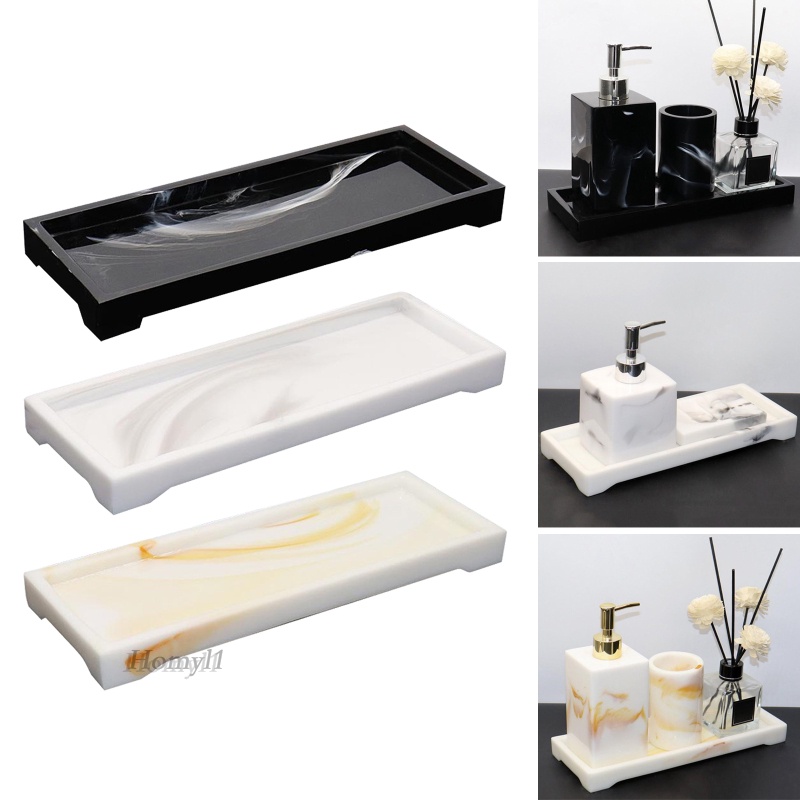 [Homyl1 ] Marbling Storage Vanity Tray เครื ่ องสําอาง ออแกไนเซอร ์ สีดํา