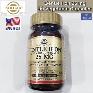 ธาตุเหล็ก Gentle Iron 25 mg 90 Vegetable Capsules - Solgar สูตรอ่อนโยนต่อกระเพาะอาหาร