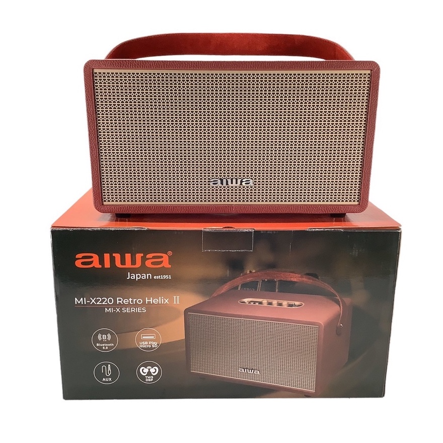 AIWA MIX220 II Retro Helix Bluetooth Speaker ลำโพงบลูทูธพกพา SUPER BASS (สีน้ำตาล) MI-X220  MI X220 (ประกันศูนย์ไทย)