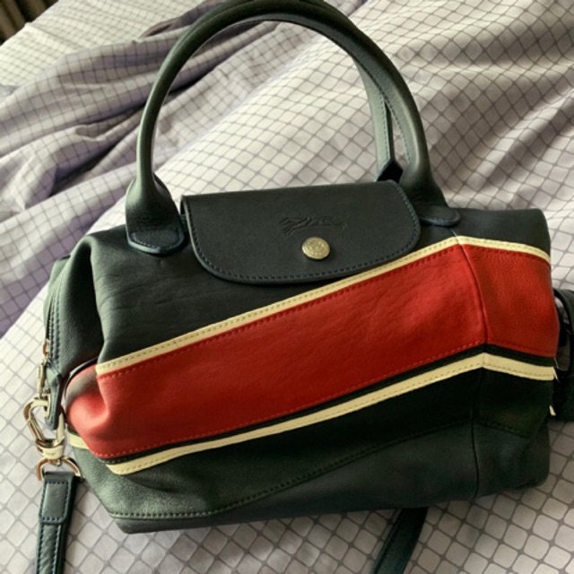 longchamp le pliage cuir chevron size s summer2018 collection หนังแกะ หูสั้น มีสายยาว ของแท้ ซื้อจาก