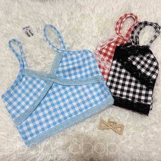 🎀สินค้าใหม่ยั่วๆจ๊าา🎀เสื้อครอปสายเดียวลายสก๊อตเก๋ๆ