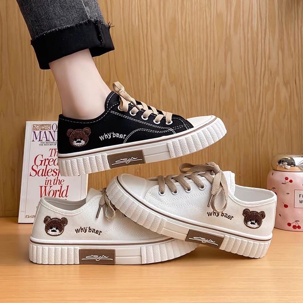 COFFEE BEARS NUDE LOW SNEAKERS AS168 KOREAN CANVAS รองเท้าผู้หญิง