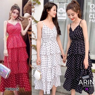 9015 Maxi Dress เดรสสายเดี่ยว ลายจุดผ้าเนื้อดี