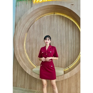 ML023-1 Set Top+Skirt Burgundy เซ็ตเสื้อกระโปรงสั้น