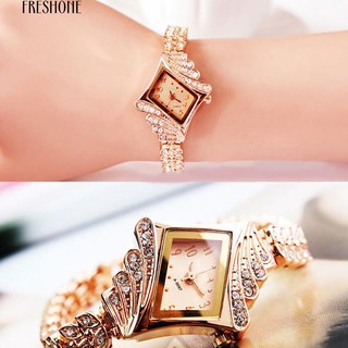 เฟรสโซโฟนแฟชั่นผู้หญิงนาฬิกาควอตซ์ Rhombus Rhinestone นาฬิกาข้อมืออะลูมิเนียมแบบข้อมือ