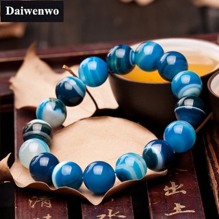 Blue Banded Agate Bracelet ธรรมชาติสร้อยข้อมือหินอาเกตสีฟ้าธรรมชาติลูกปัด 6-12mm มิลลิเมตรลาย สำหรับผู้หญิงกำไลข้อมือ