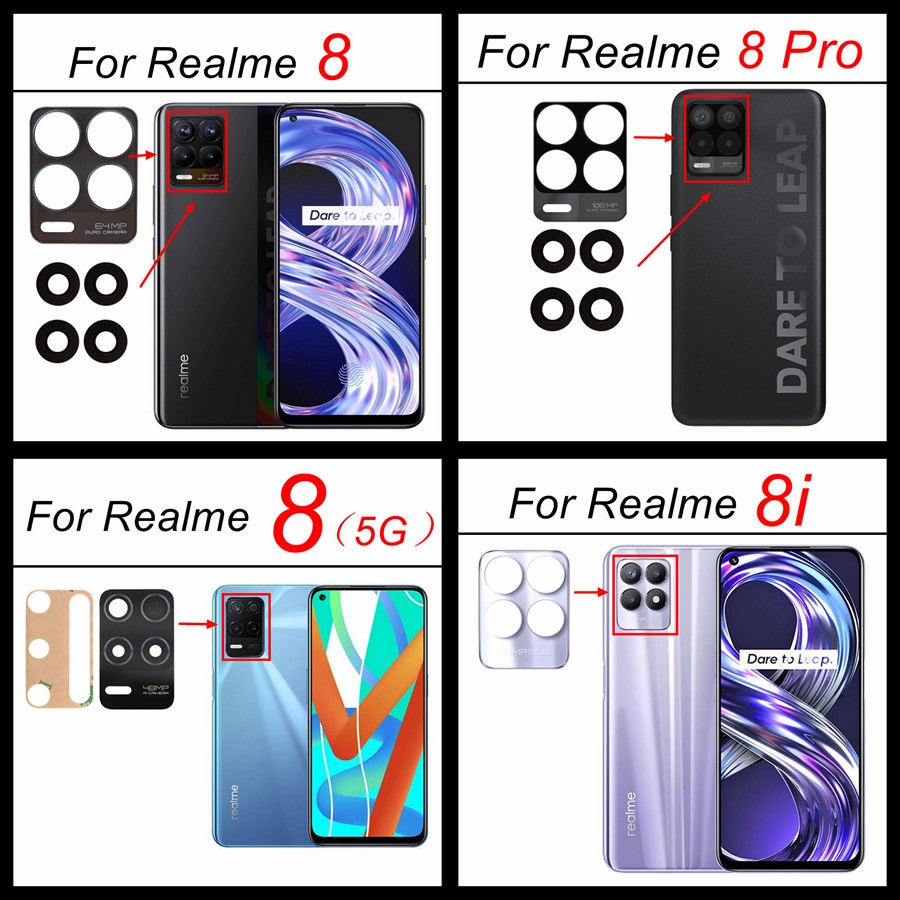 เลนส์กล้องด้านหลังสําหรับrealme 5 6 7 8 9 10 Pro 5G 6i 7i 8iกล้องด้านหลังฝาครอบกระจกเปลี่ยนเทปกาว