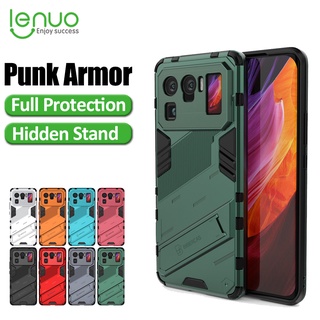 Lenuo With Holder Punk Casing For Xiaomi Mi 11 Lite 11 Ultra 10T 10T Pro Case Armor Bumper Shockproof Phone Back Cover