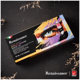 Renaissance สีอะคริลิค ชุดสีอะคริลิค 12 สี 12 มล. สีพาสเทล จำนวน 1 กล่อง