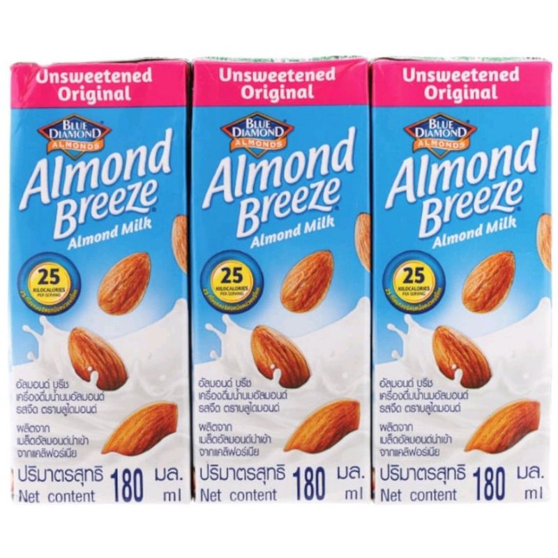 Work From Home PROMOTION ส่งฟรี 2 ชิ้น นมอัลมอนด์ Blue Daimond Almond Breeze Almond Milk 180ml Pack3 หวานน้อย เก็บเงินปลายทาง