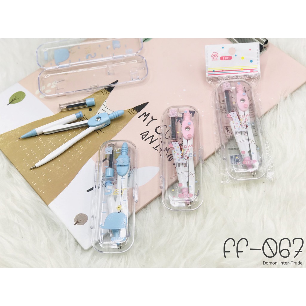 FF-067 ชุดเรขาคณิต วงเวียน และไม้บรรทัด วงเวียนดินสอกด กล่องพลาสติก เซ็ท8ชิ้น